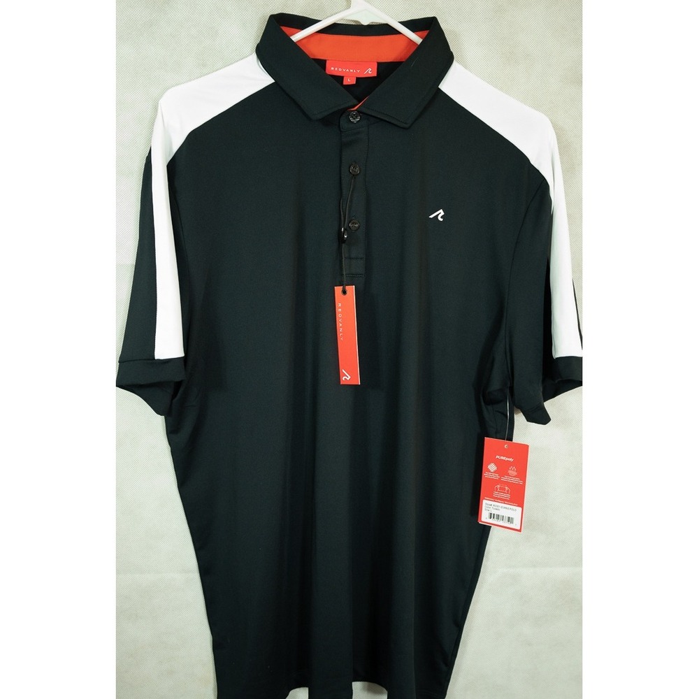 NWT Redvanly Black With White Shoulders Golf Polo Shirt L NEW